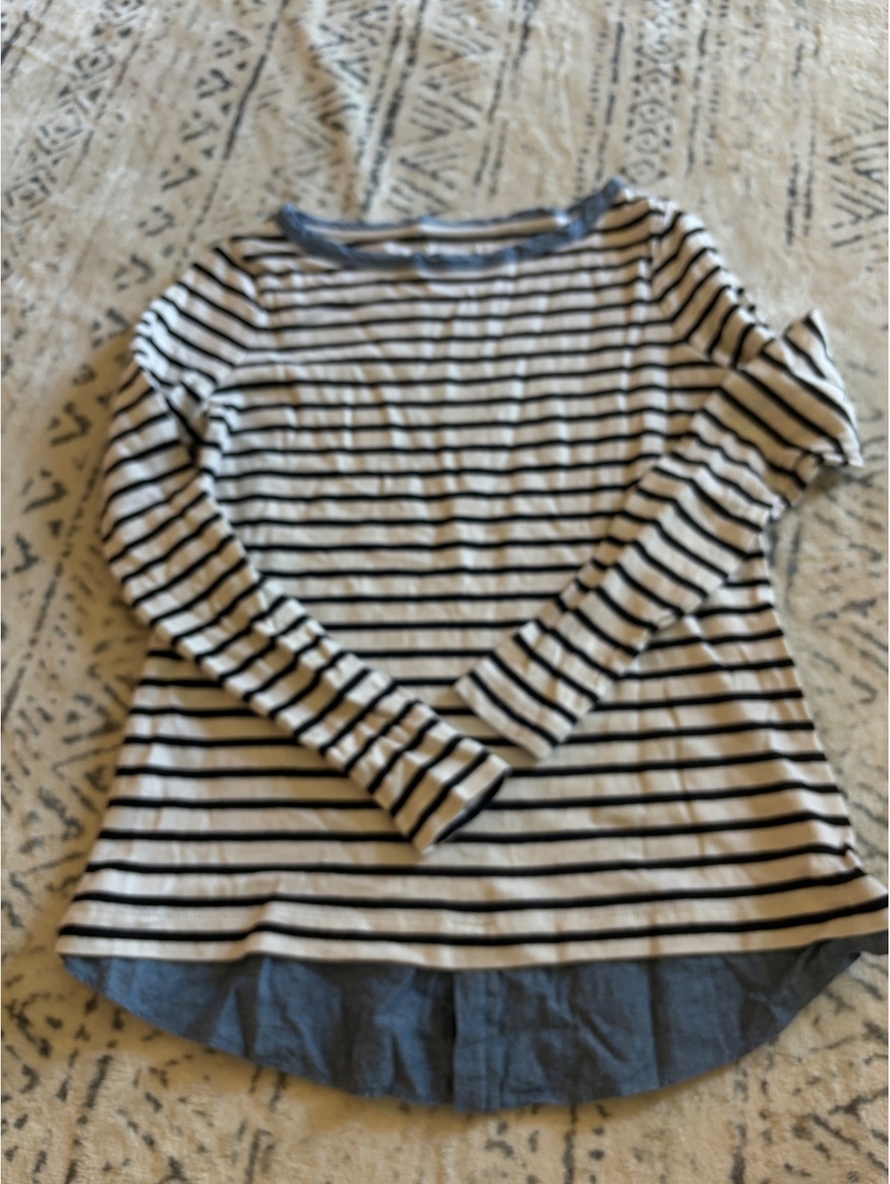 LOFT Petites Striped Long Sleeve Top with Chambray Hem Detail Size SP